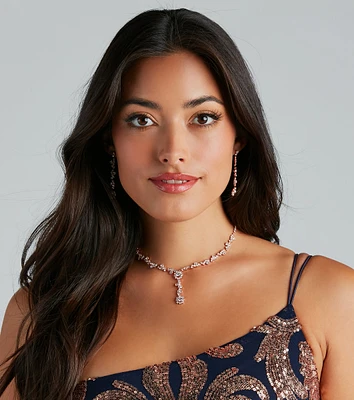 All That Glam Rhinestone Necklace And Earrings Set