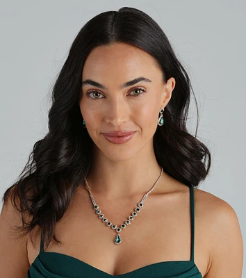 Luxe Look Gemstone Necklace And Earrings Set