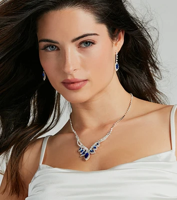 Dripping Glamour Gemstone Necklace And Earrings Set
