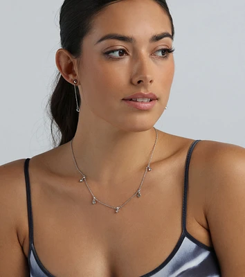 Simple Glam Style Rhinestone Necklace And Earrings Set