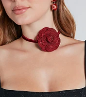 Charm Them All Rhinestone Rosette Choker Necklace