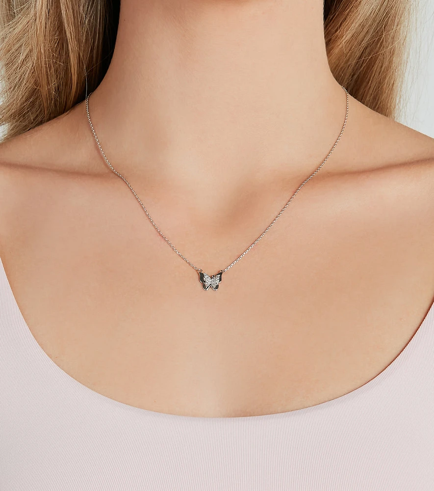 Dainty Deets Rhinestone Butterfly Charm Necklace