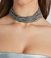 Statement Stunner Rhinestone Multi-Row Choker Necklace