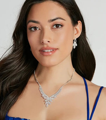 Elegant Sparkle Rhinestone Necklace And Earrings Set