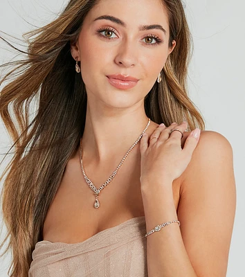 Regal Rhinestone Necklace, Earrings, and Bracelet Set