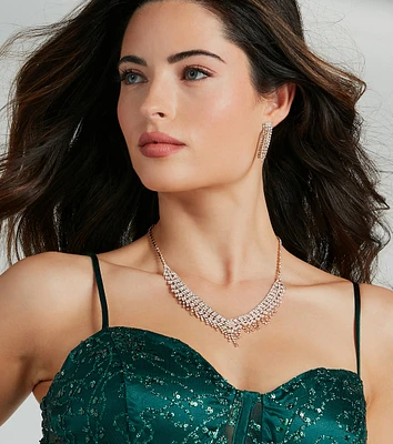 Glam Sparkle Rhinestone Necklace And Earrings Set