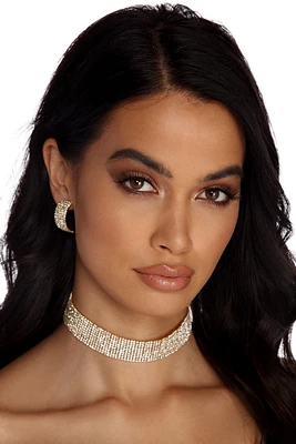 Rhinestone Choker & Stud Earrings