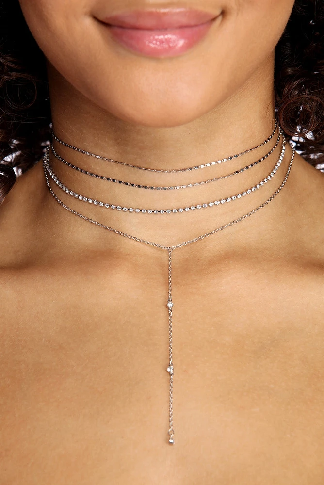 Rhinestone & Chain Lariat Set