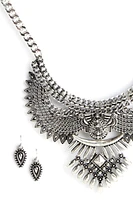 Bold Wing Metal Bib Necklace And Earrings