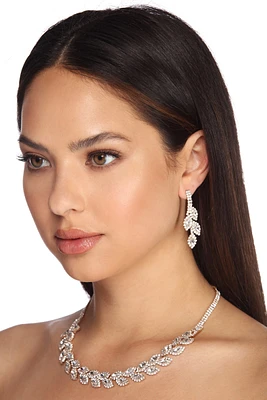 Rhinestone Leaf Necklace & Earrings