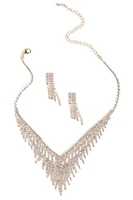 Rhinestone V Fringe Necklace & Earrings