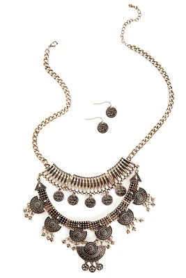Boho Layered Bib Necklace And Earrings