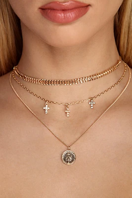 Embellished Cross And Coin Necklace
