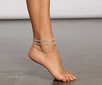 Luxe Layered Rhinestone Anklet Set