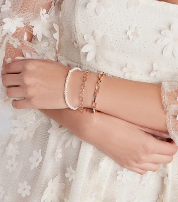 Chic Elegant Pearl And Chain Bracelet Set