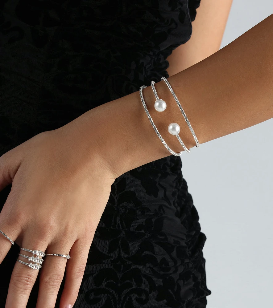 Pure Elegance Rhinestone And Pearl Cuff Bracelet