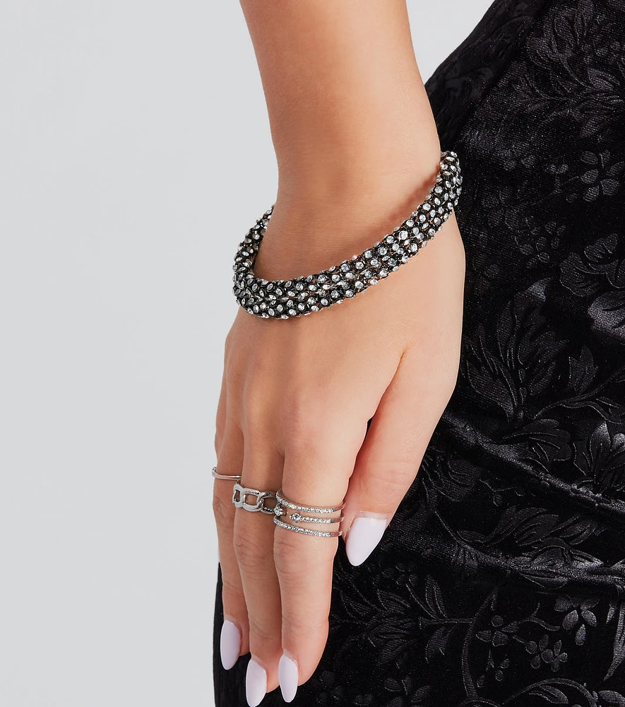 Upscale Glam Rhinestone Hematite Bracelet