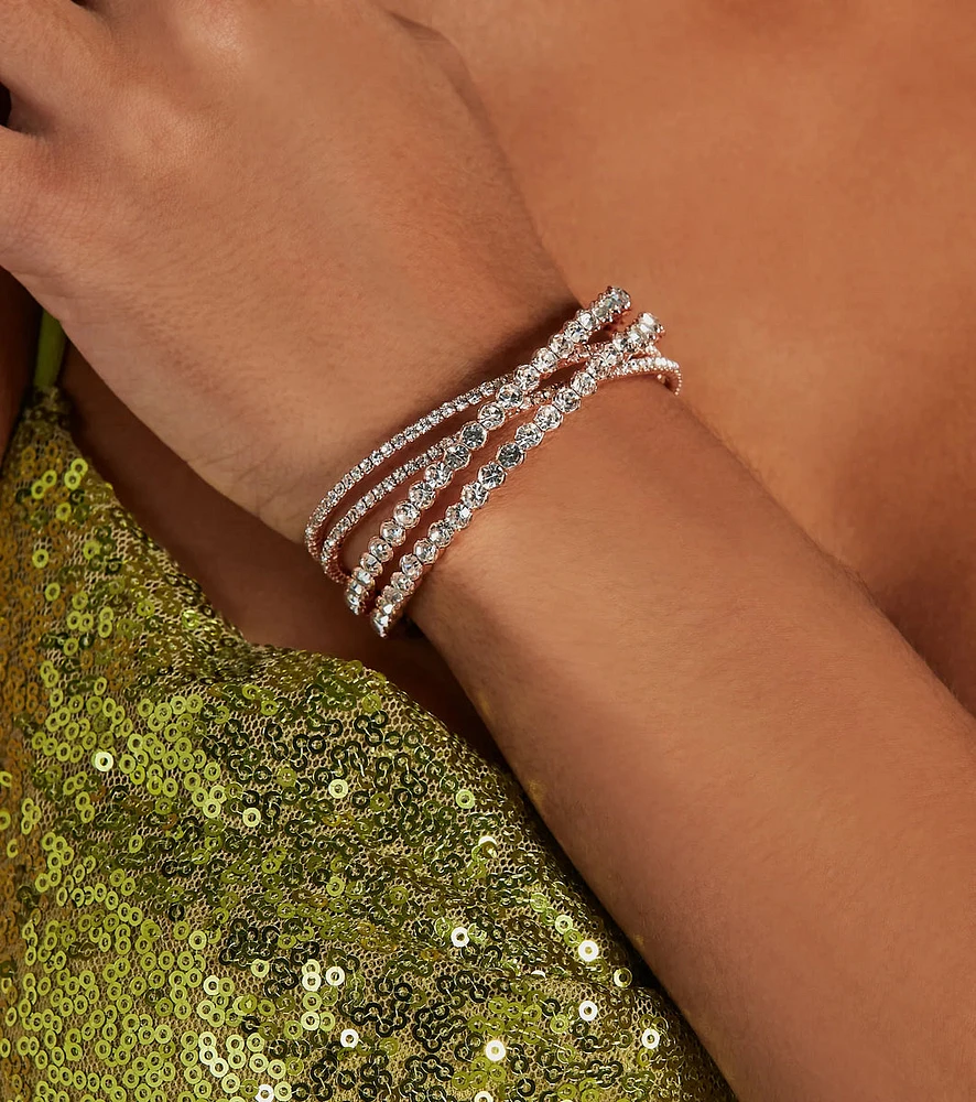 Glitzy Criss-Cross Rhinestone Cuff Bracelet