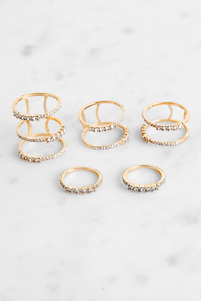 Rhinestone Five Pack Ring Set