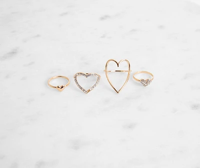 Four Pack Dainty Heart Rings