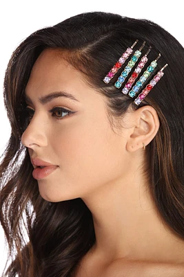 Rainbow Rhinestone Hair Pins