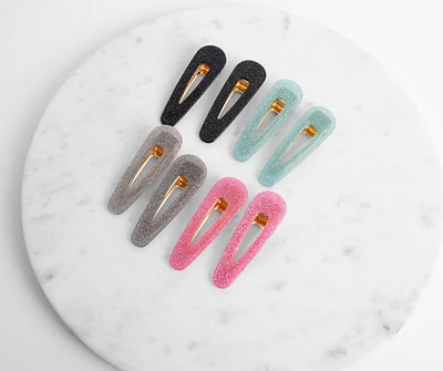 Eight Pack Glitter Acrylic Hair Clips