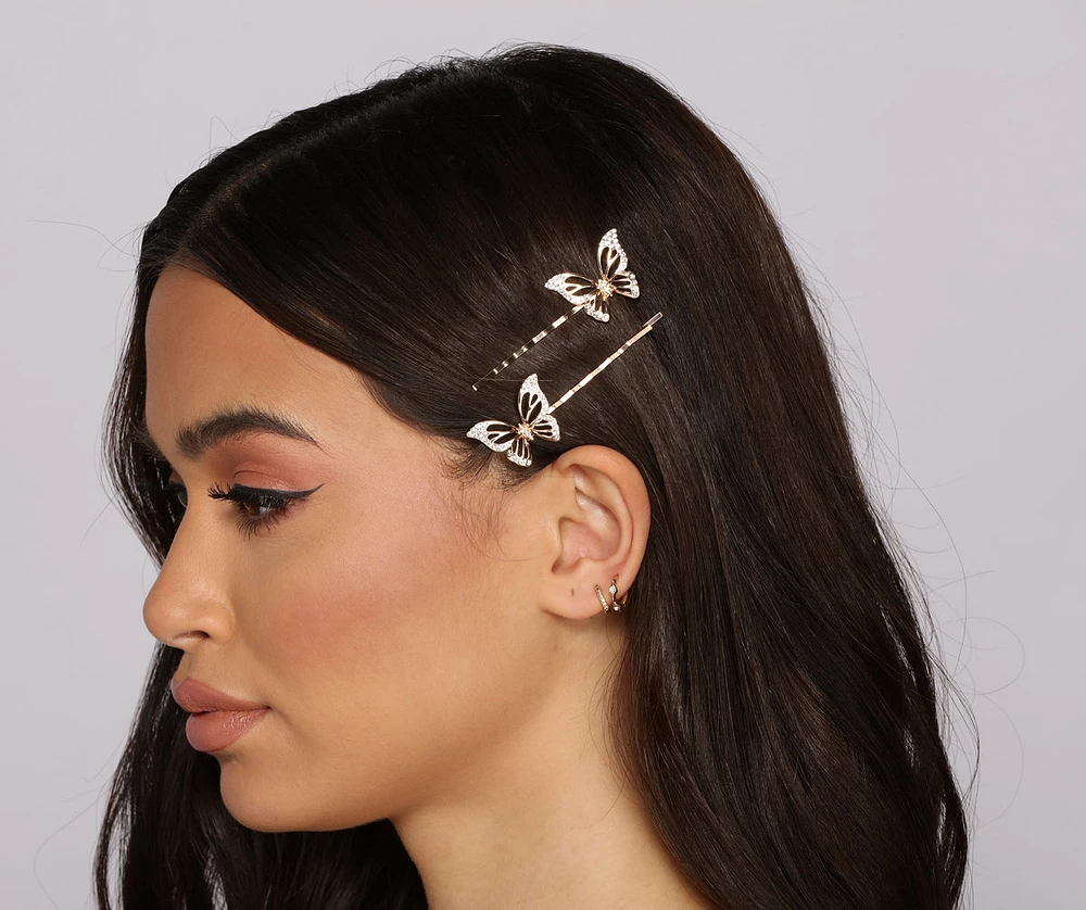 Two-Pack Rhinestone Butterfly Bobby Pins