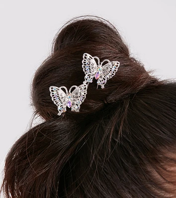 Ethereal Glamour Rhinestone Butterfly Hair Pins