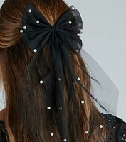 Charming Touch Faux Pearl Tulle Bow Hair Clip