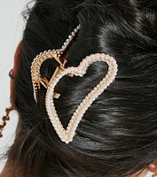 Totally Glam Rhinestone And Pearl Heart Hair Clip