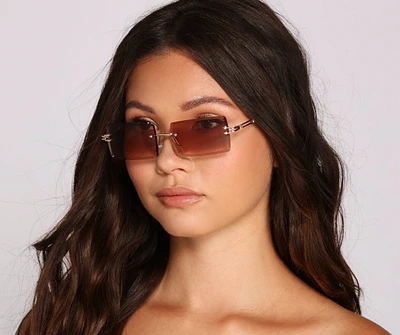 Miss Trendsetter Rimless Rectangle Sunglasses