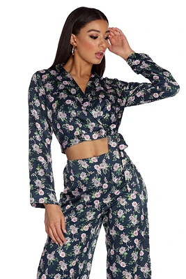 Bloom Out Satin Pajama Crop Top