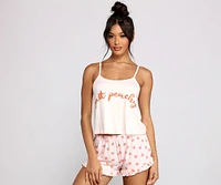 Just Peachy Pajama Tank With Shorts And Scrunchie Set