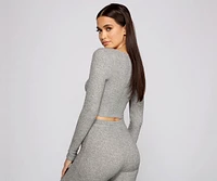 Brushed Ribbed Knit Pajama Crop Top