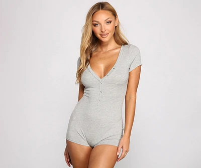 Chill And Unwind Ribbed Knit Pajama Romper