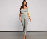 Casual Ribbed Knit Pajama Tank And Leggings Set