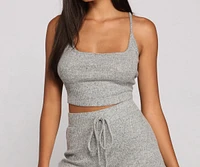 Casual Ribbed Knit Pajama Tank And Leggings Set