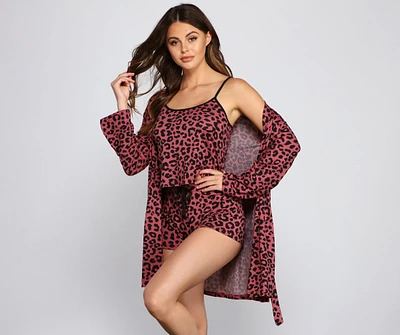 Wildest Dreams Leopard Robe and Pajama Cami With Shorts Set