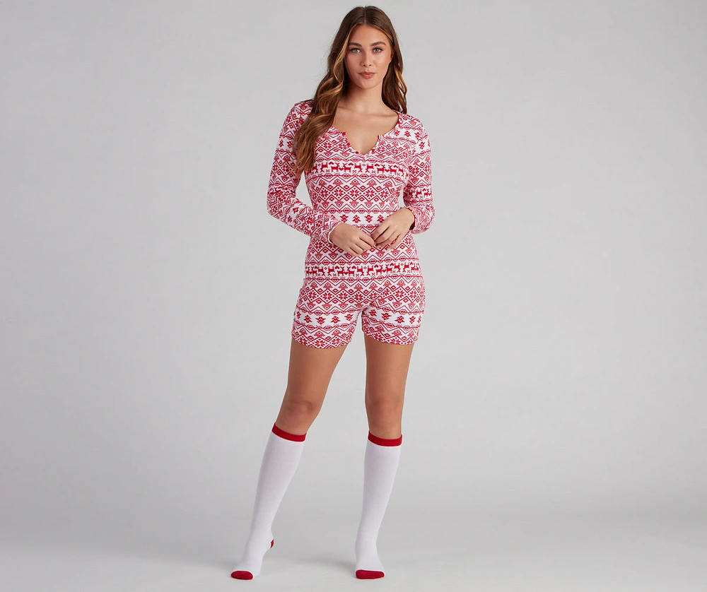 Tis' The Season Fair Isle Pajama Romper Set