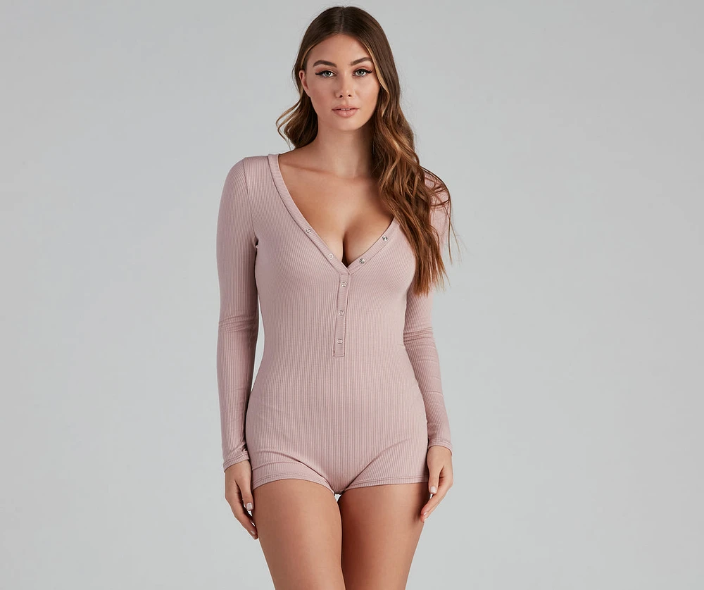 Cozy Bed Henley Pajama Romper