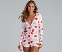 Bedtime Kiss Lip Print Pajama Romper