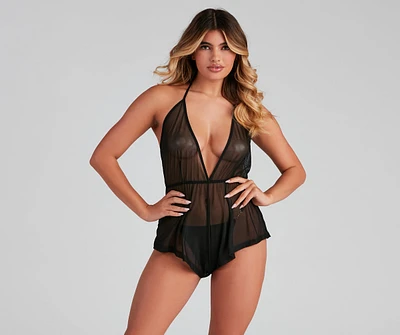 Mesh Affection Plunge Neck Romper