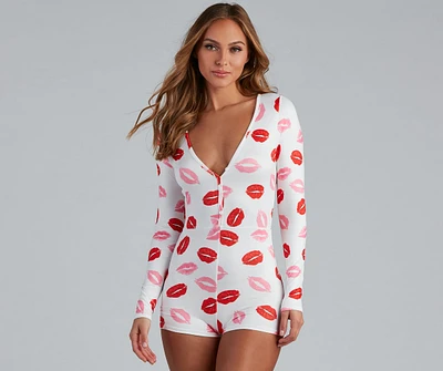 Kiss Lip Print Pajama Romper