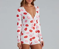 Kiss Lip Print Pajama Romper