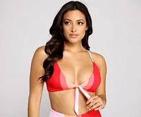 Color Block Tie Front Swim Top