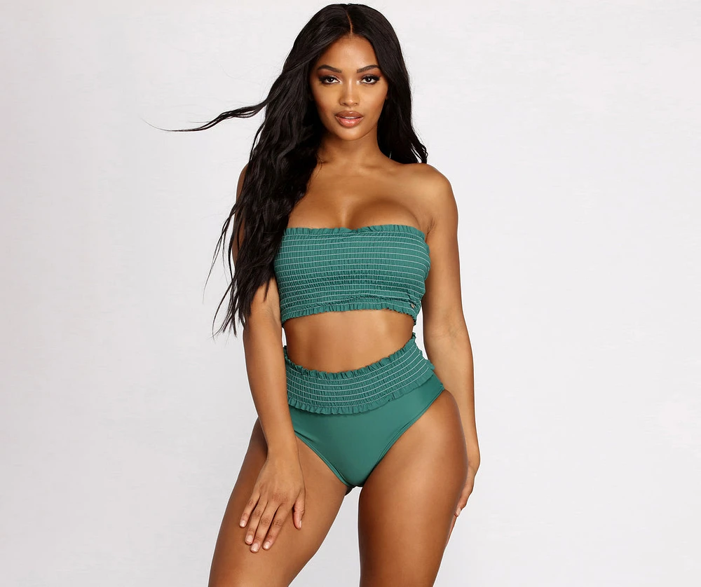 Oceanside Forever Smocked Emerald Bandeau Swim Top