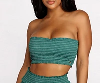 Oceanside Forever Smocked Emerald Bandeau Swim Top