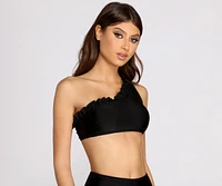 Radiant And Ruffled One Shoulder Swim Top