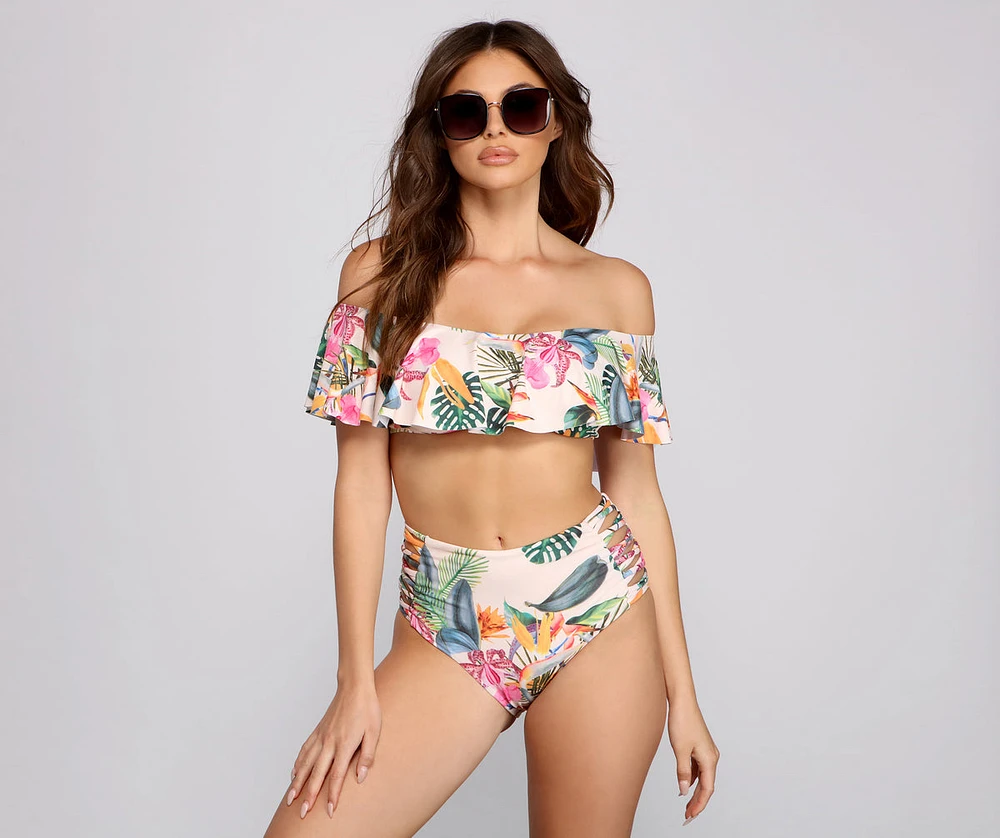 Tropical Paradise Ruffled Bikini Top