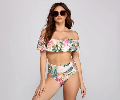 Tropical Paradise Ruffled Bikini Top